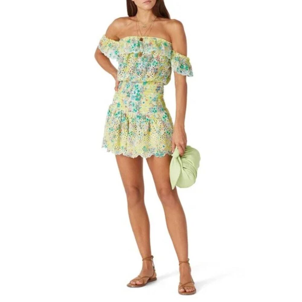 RAMY BOOK Women's Mckenna Dress Off-The-Shoulder Yellow Floral Eyelet Large!